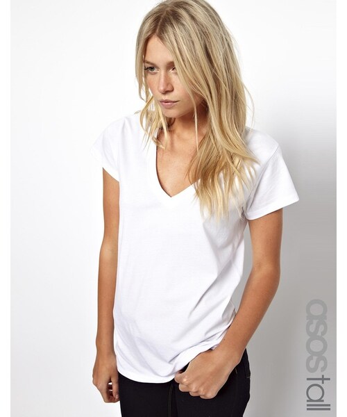 asos(エイソス)の「ASOS TALL T-Shirt With V-Neck(Tシャツ/カットソー・レディース・black/mintblue/white・US 0/US 10/US 12/US 14/US 2/US 4/US 6/US 8)」の1枚目の写真