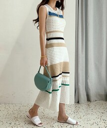 DHOLIC | スリップ付配色ニットワンピース(ワンピース)