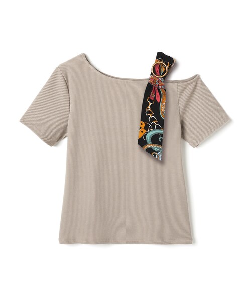 GRL（グレイル）の「アシンメトリーショルダースカーフリブテレコトップス（Tシャツ/カットソー・レディース・オリーブ/ベージュ・M）」の2枚目の写真