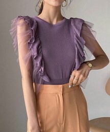 DHOLIC | フリルメッシュショルダーニット(ニット/セーター)