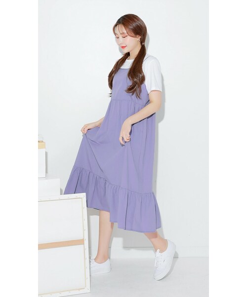 HANCHEL（ハンチェル）の「シャーリングビスチェワンピース（ワンピース・レディース・Green/Purple・XS-S/M-L/L-XL）」の2枚目の写真
