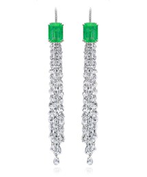 Nina Runsdorf 18K White Gold and Emerald and Diamond Fringe Earrings