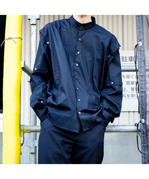 YohKi（ヨウキ）の「"Henkei" stand collar shirt（シャツ/ブラウス・メンズ・ブラック・1/2）」の2枚目の写真