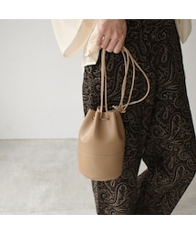 Lavish Gate | bag2-02508　エコレザー ミニ巾着バッグ　ブラック　エクリュ　モカベージュ(ショルダーバッグ)