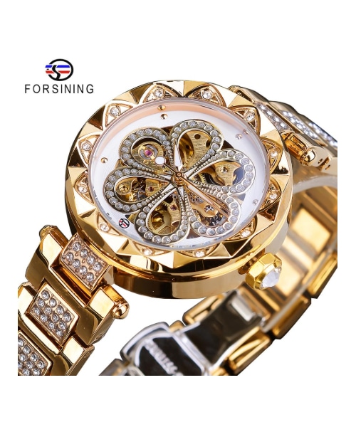 No Brand ノーブランド の Forsining 腕時計 レディース 自動巻き 機械式 3気圧防水 ダイヤモンド ステンレスベルト レディースウォッチ 海外トップブランド ゴールド ホワイト その他 Wear