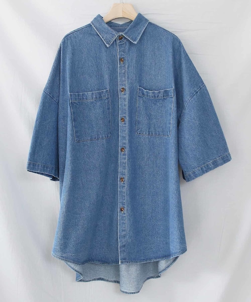 BOYSHE（ボーイシー）の「BIGシルエット デニム半袖シャツ　ブルー（シャツ/ブラウス・レディース・その他）」の9枚目の写真