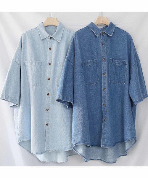BOYSHE（ボーイシー）の「BIGシルエット デニム半袖シャツ　ブルー（シャツ/ブラウス・レディース・その他）」の15枚目の写真