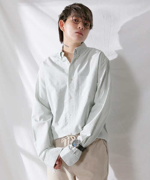 BOYSHE（ボーイシー）の「コットンオックスフォード　ストライプボタンダウンシャツ（シャツ/ブラウス・レディース・その他）」の3枚目の写真