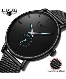 LIGE メンズ腕時計 薄い スポーツ クォーツ 防水 ステンレスメッシュベルト 海外トップブランド 高級 選べる3色
