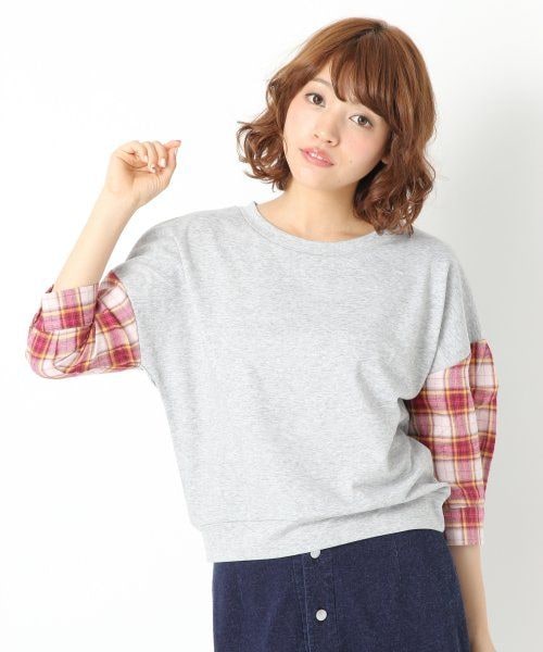 Heather(ヘザー)の「ソデチェックキリカエ7分袖(トップス・レディース・ホワイト/グレー/ネイビー・F)」の2枚目の写真