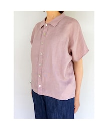 美品fog linen work アドラ トップ　ブラウス　トップス　ピンク fog linen work フォグリネンワーク セリヤ トップ ローズ 半袖