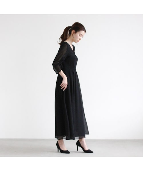 kaene フロッキードットワンピース シアースリーブカシュクール