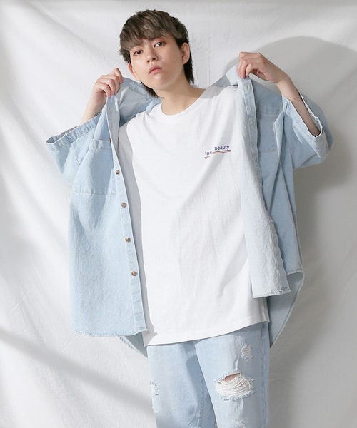 BOYSHE（ボーイシー）の「BIGシルエット デニム半袖シャツ　ライトブルー（シャツ/ブラウス・レディース・その他）」の4枚目の写真