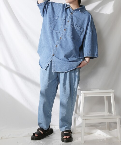 BOYSHE（ボーイシー）の「デニムバギーバンディングパンツ  ブルー（デニムパンツ・レディース・その他）」の2枚目の写真