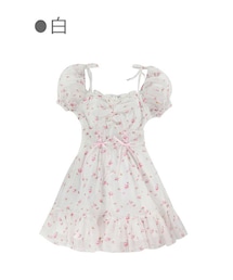 Bobon21 | 小花柄レースアップ甘ガーリーワンピース-全３色-(ワンピース)