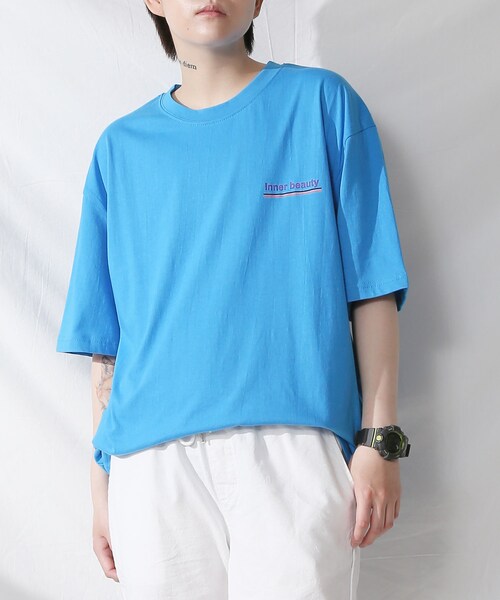 BOYSHE（ボーイシー）の「ADDICTION ビッグシルエットTシャツ  ブルー（Tシャツ/カットソー・レディース・その他）」の3枚目の写真