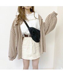 merrylatte | たぽ袖オーバーチェックシャツ／ブラウン(シャツ/ブラウス)