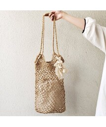 m.soeur | 【Lilaf限定*】ラフィア素材の編み上げショルダーバッグ＊  Brown(ショルダーバッグ)