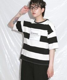 BOYSHE | PEACE ビッグボーダー ショート丈Tシャツ【2 color】(Tシャツ/カットソー)