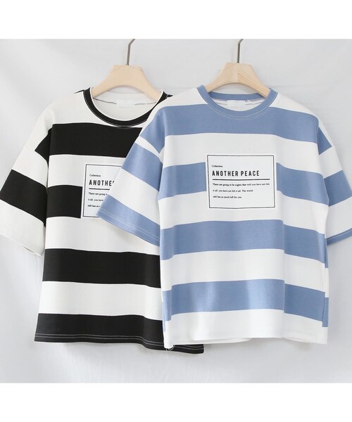 BOYSHE（ボーイシー）の「PEACE ビッグボーダー ショート丈Tシャツ【2 color】（Tシャツ/カットソー・レディース・その他）」の15枚目の写真