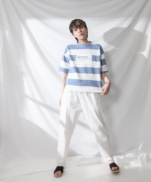 BOYSHE（ボーイシー）の「PEACE ビッグボーダー ショート丈Tシャツ【2 color】（Tシャツ/カットソー・レディース・その他）」の6枚目の写真