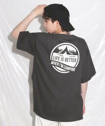 BOYSHE | キャンピングプリント ビックシルエット半袖Tシャツ　チャコール(Tシャツ/カットソー)