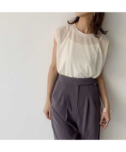 Lavish Gate(ラヴィッシュゲート)の「nh-tops-04037 日本製 シアープルオーバー ホワイト ベージュ(Tシャツ/カットソー・レディース・その他)」の1枚目の写真