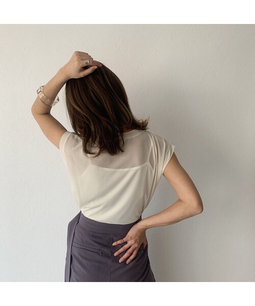 Lavish Gate(ラヴィッシュゲート)の「nh-tops-04037 日本製 シアープルオーバー ホワイト ベージュ(Tシャツ/カットソー・レディース・その他)」の2枚目の写真