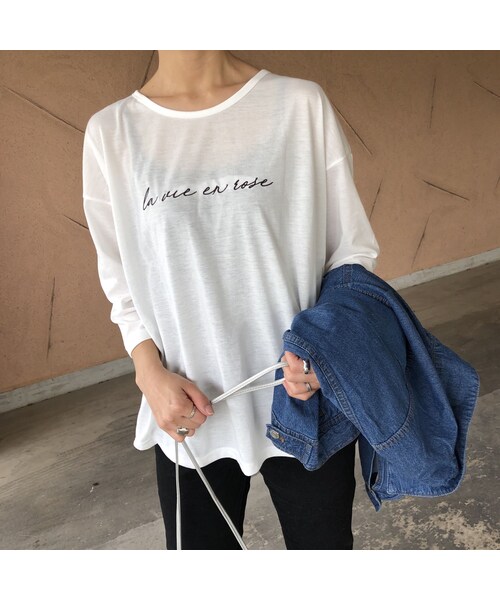 copine（コピン）の「ほどよいゆるっと感！刺繍ロゴ７分袖Tシャツ(2color)【クリックポスト対象商品】（Tシャツ/カットソー・レディース・その他）」の11枚目の写真
