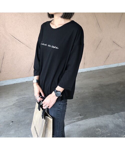 copine（コピン）の「ほどよいゆるっと感！刺繍ロゴ７分袖Tシャツ(2color)【クリックポスト対象商品】（Tシャツ/カットソー・レディース・その他）」の10枚目の写真