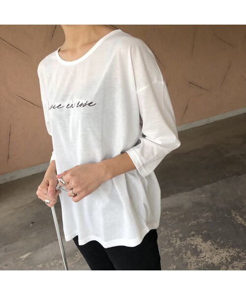 copine（コピン）の「ほどよいゆるっと感！刺繍ロゴ７分袖Tシャツ(2color)【クリックポスト対象商品】（Tシャツ/カットソー・レディース・その他）」の12枚目の写真