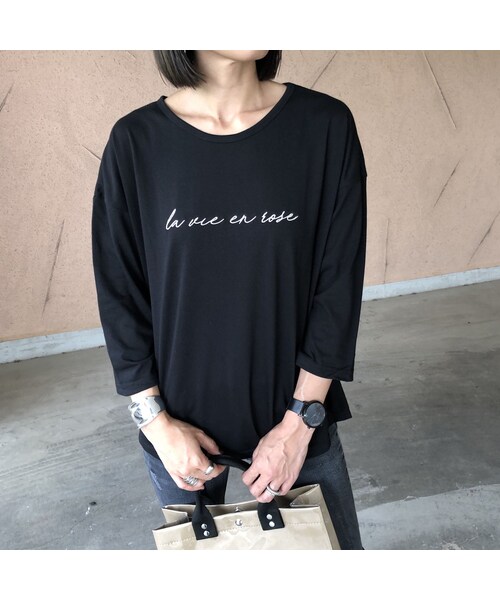 copine（コピン）の「ほどよいゆるっと感！刺繍ロゴ７分袖Tシャツ(2color)【クリックポスト対象商品】（Tシャツ/カットソー・レディース・その他）」の8枚目の写真