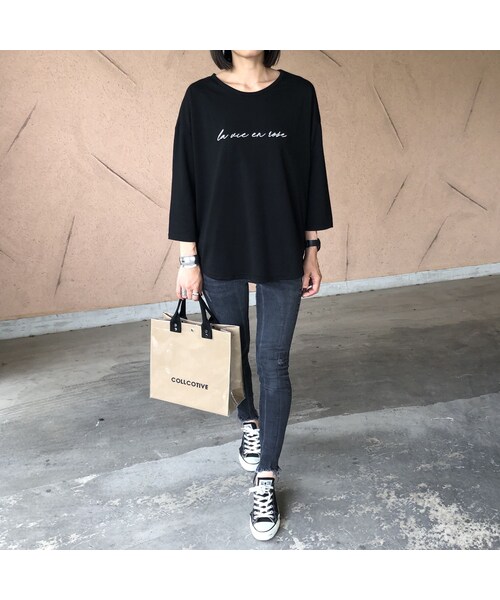 copine（コピン）の「ほどよいゆるっと感！刺繍ロゴ７分袖Tシャツ(2color)【クリックポスト対象商品】（Tシャツ/カットソー・レディース・その他）」の6枚目の写真