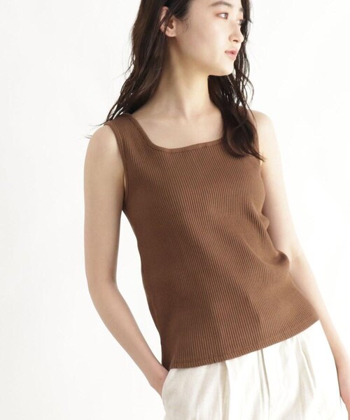 OZOC（オゾック）の「[洗える]GIZA COTTON 2wayリブインナー（トップス・レディース・ライトベージュ(051)/ブラウン(042)/オリーブグリーン(026)/ブラック(019)・26(S)/38(M)/50(L)）」の2枚目の写真