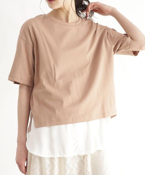 OZOC(オゾック)の「シャツレイヤード風Tシャツ(トップス・レディース・カーキ(027)/マスタード(033)/ライトベージュ(051)/タバコブラウン(054)・26(S)/38(M)/50(L))」の8枚目の写真