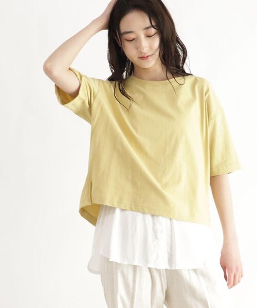 OZOC(オゾック)の「シャツレイヤード風Tシャツ(トップス・レディース・カーキ(027)/マスタード(033)/ライトベージュ(051)/タバコブラウン(054)・26(S)/38(M)/50(L))」の2枚目の写真