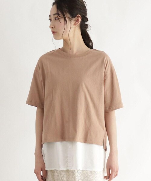 OZOC(オゾック)の「シャツレイヤード風Tシャツ(トップス・レディース・カーキ(027)/マスタード(033)/ライトベージュ(051)/タバコブラウン(054)・26(S)/38(M)/50(L))」の5枚目の写真