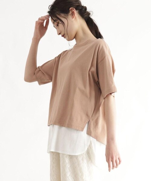 OZOC(オゾック)の「シャツレイヤード風Tシャツ(トップス・レディース・カーキ(027)/マスタード(033)/ライトベージュ(051)/タバコブラウン(054)・26(S)/38(M)/50(L))」の4枚目の写真