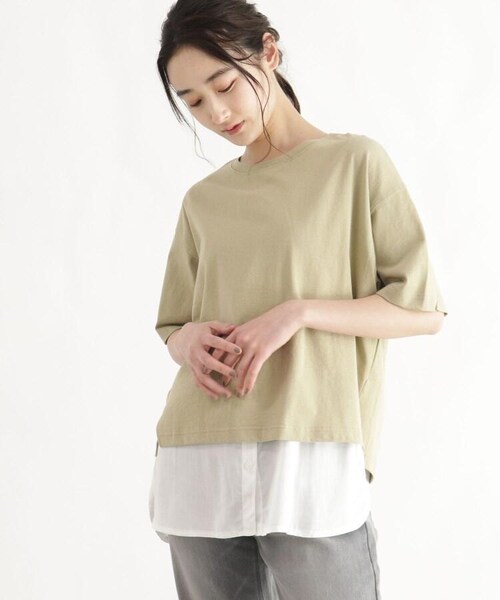 OZOC(オゾック)の「シャツレイヤード風Tシャツ(トップス・レディース・カーキ(027)/マスタード(033)/ライトベージュ(051)/タバコブラウン(054)・26(S)/38(M)/50(L))」の15枚目の写真