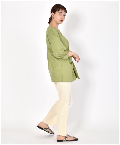 w closet（ダブルクローゼット）の「ワイドリブ配色メローパンツ（パンツ・レディース・アイボリー/Sグレー/グレージュ/サックス/グリーン/スミクロ・FREE/M/L）」の9枚目の写真