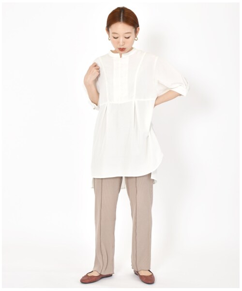 w closet（ダブルクローゼット）の「ワイドリブ配色メローパンツ（パンツ・レディース・アイボリー/Sグレー/グレージュ/サックス/グリーン/スミクロ・FREE/M/L）」の14枚目の写真