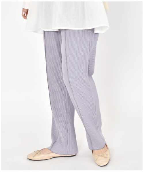 w closet（ダブルクローゼット）の「ワイドリブ配色メローパンツ（パンツ・レディース・アイボリー/Sグレー/グレージュ/サックス/グリーン/スミクロ・FREE/M/L）」の19枚目の写真