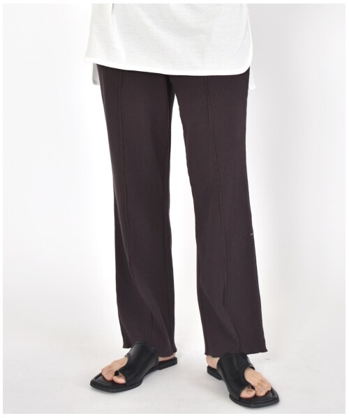 w closet（ダブルクローゼット）の「ワイドリブ配色メローパンツ（パンツ・レディース・アイボリー/Sグレー/グレージュ/サックス/グリーン/スミクロ・FREE/M/L）」の2枚目の写真