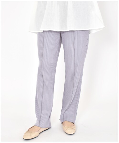 w closet（ダブルクローゼット）の「ワイドリブ配色メローパンツ（パンツ・レディース・アイボリー/Sグレー/グレージュ/サックス/グリーン/スミクロ・FREE/M/L）」の6枚目の写真