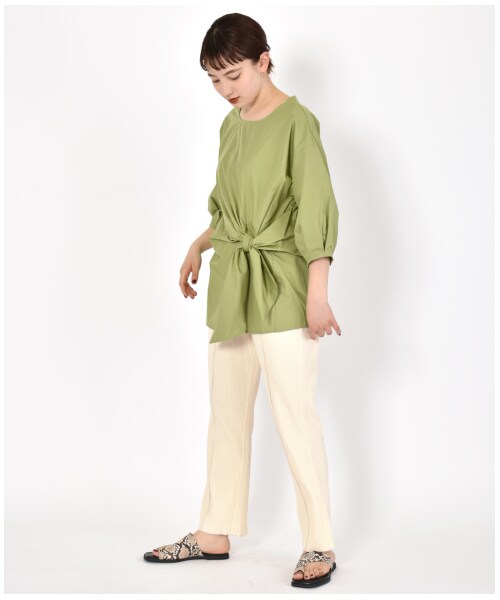 w closet（ダブルクローゼット）の「ワイドリブ配色メローパンツ（パンツ・レディース・アイボリー/Sグレー/グレージュ/サックス/グリーン/スミクロ・FREE/M/L）」の7枚目の写真