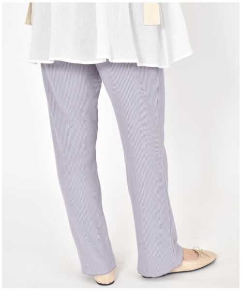 w closet（ダブルクローゼット）の「ワイドリブ配色メローパンツ（パンツ・レディース・アイボリー/Sグレー/グレージュ/サックス/グリーン/スミクロ・FREE/M/L）」の18枚目の写真