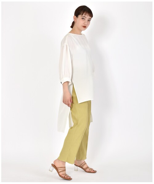 w closet（ダブルクローゼット）の「ワイドリブ配色メローパンツ（パンツ・レディース・アイボリー/Sグレー/グレージュ/サックス/グリーン/スミクロ・FREE/M/L）」の22枚目の写真