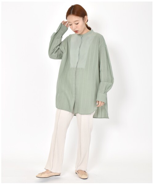 w closet（ダブルクローゼット）の「ワイドリブ配色メローパンツ（パンツ・レディース・アイボリー/Sグレー/グレージュ/サックス/グリーン/スミクロ・FREE/M/L）」の11枚目の写真