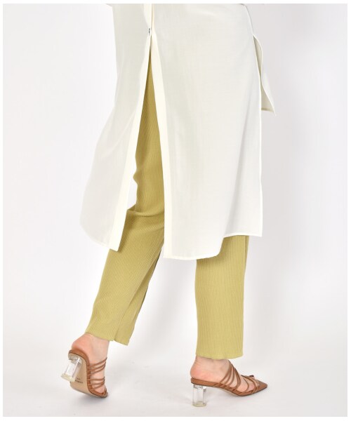 w closet（ダブルクローゼット）の「ワイドリブ配色メローパンツ（パンツ・レディース・アイボリー/Sグレー/グレージュ/サックス/グリーン/スミクロ・FREE/M/L）」の21枚目の写真