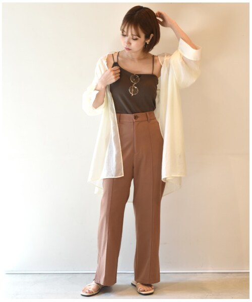 w closet（ダブルクローゼット）の「カットジョーゼットセミフレアパンツ（パンツ・レディース・Lベージュ/モスカーキ/ブラウン/アカチャ/ブラック・FREE/M/L）」の19枚目の写真